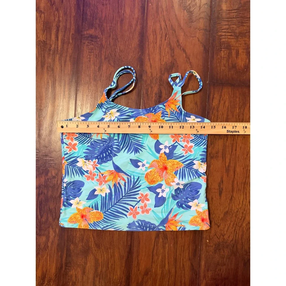 The Childrens Place Tankini Swimsuit Kids XXL 16 Blue Tropical Floral Excellent